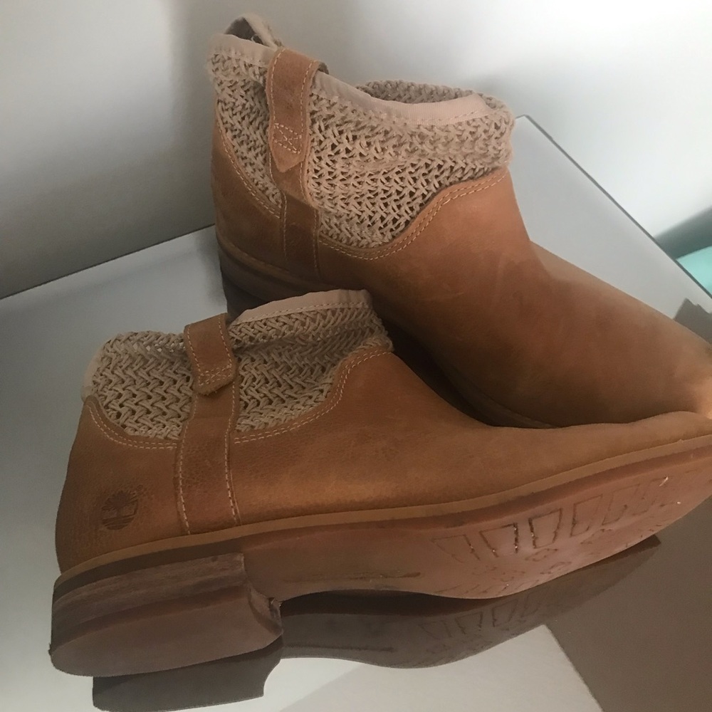 Timberland Savin Hill Ankle Boots Womens 8,5 Brown Leather Crochet